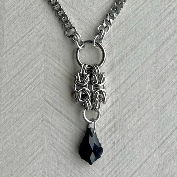 Handmade maille necklace black austrian crystal celtic goth boho - Picture 5 of 13